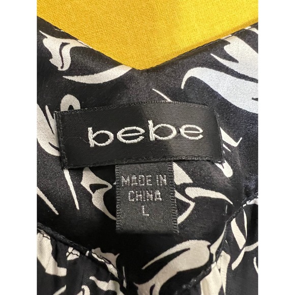 BeBe Black Floral Print Embellished Silk Tank Top, Size L - Picture 5 of 9